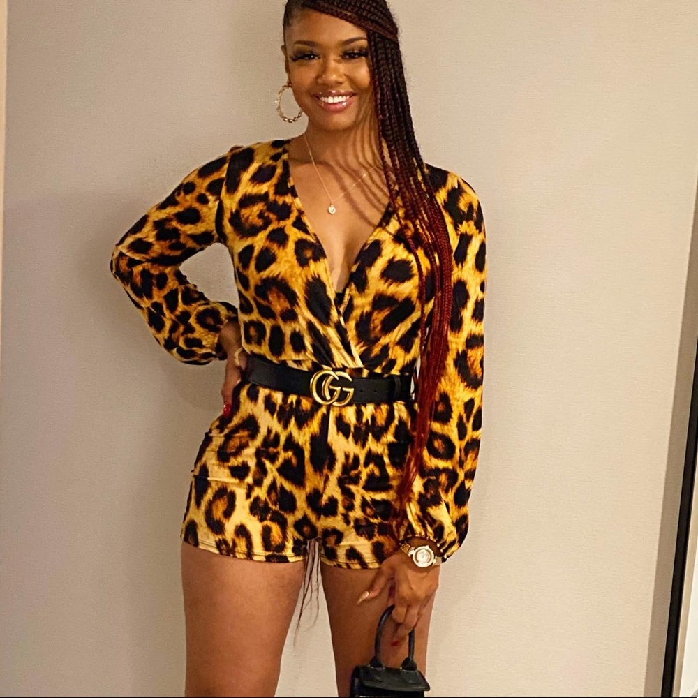 Long Sleeve Leopard Romper